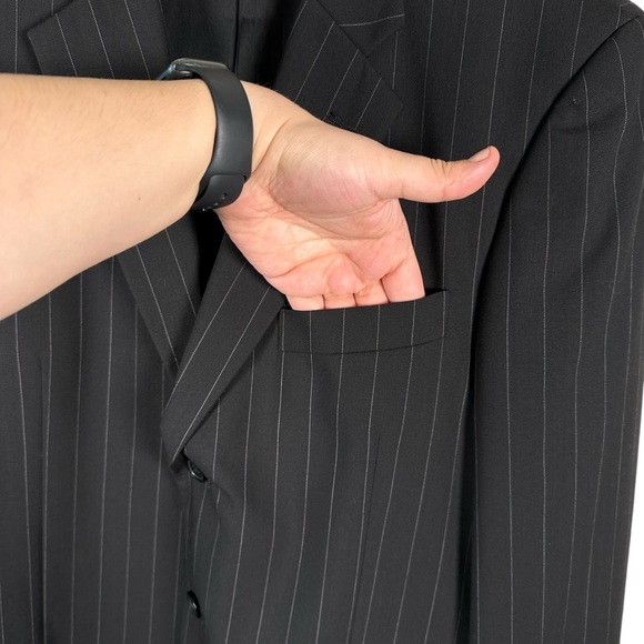 EMANUAL Emanuel Ungaro 44R Pinstripe Suit Jacket Blazer Formal Black Tie Work - Picture 6 of 11